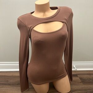 Lulu's Brown Cutout Long Sleeve Top